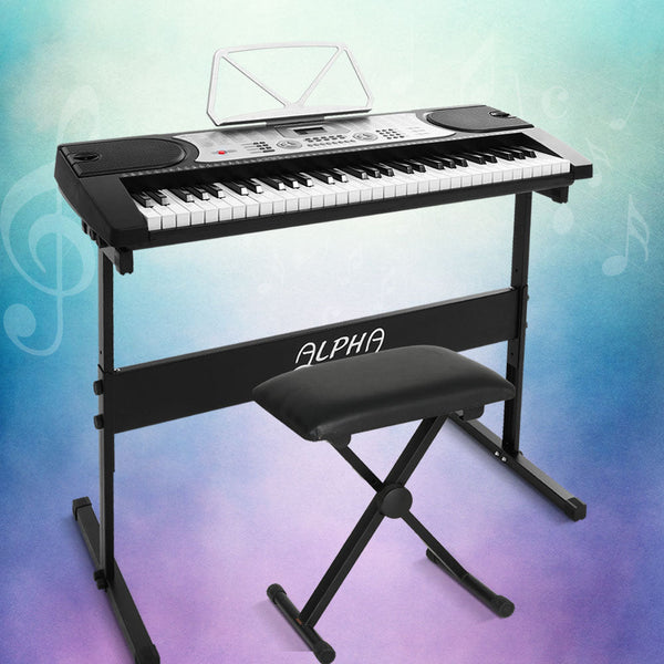Alpha 61 Keys Electronic Piano Keyboard Digital Electric w/ Stand Stool Silver Alpha