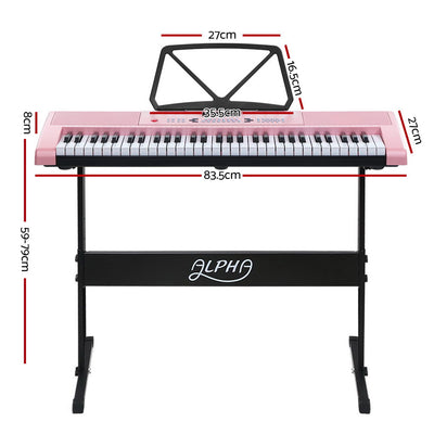 Alpha 61 Key Lighted Electronic Keyboard LED Electric Holder Music Stand - Pink