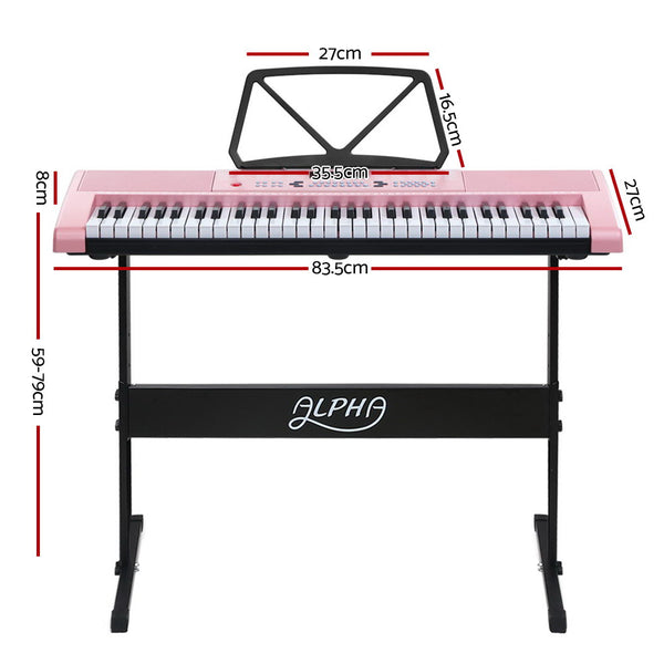 Alpha 61 Key Lighted Electronic Keyboard LED Electric Holder Music Stand - Pink freeshipping - Awezingly