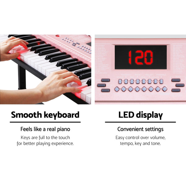 Alpha 61 Key Lighted Electronic Keyboard LED Electric Holder Music Stand - Pink freeshipping - Awezingly