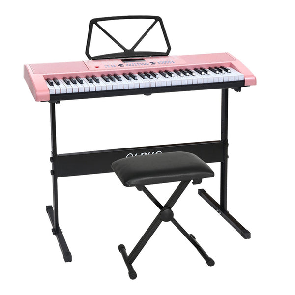 Alpha 61 Keys Electronic Piano Keyboard Digital Electric w/ Stand Stool Pink Alpha