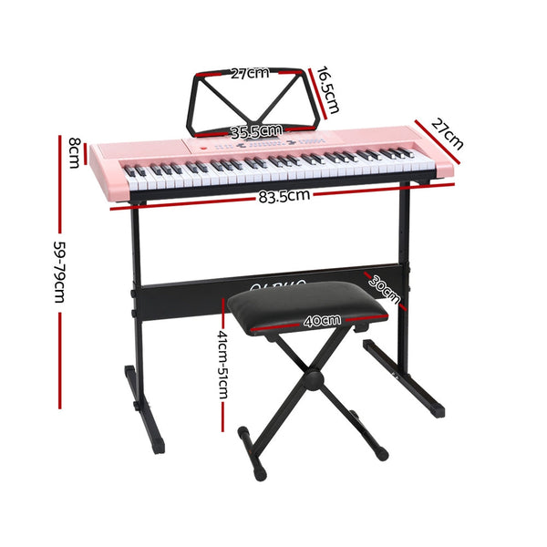 Alpha 61 Keys Electronic Piano Keyboard Digital Electric w/ Stand Stool Pink Alpha