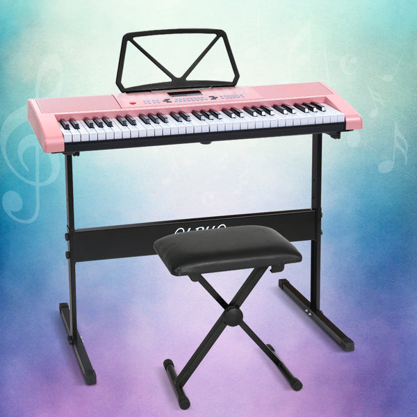 Alpha 61 Keys Electronic Piano Keyboard Digital Electric w/ Stand Stool Pink Alpha
