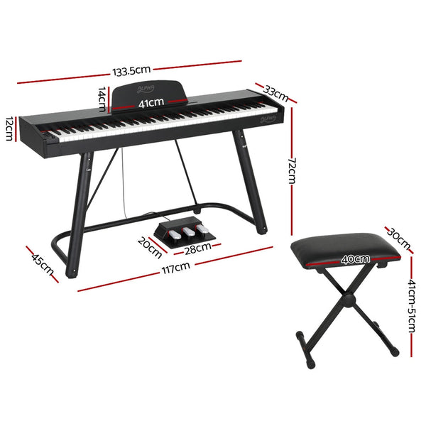 Alpha 88 Keys Electronic Piano Keyboard Digital Electric w/ Stand Stool Weighted Alpha