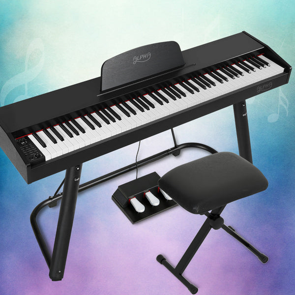 Alpha 88 Keys Electronic Piano Keyboard Digital Electric w/ Stand Stool Weighted Alpha