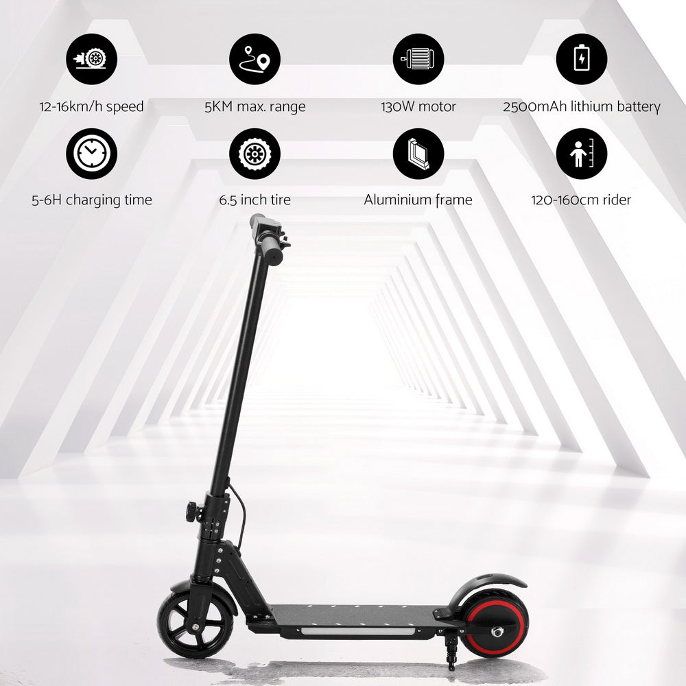 Electric Scooter 130W 16KM/H LED Light Folding Portable For Kids Teens Black Does not apply