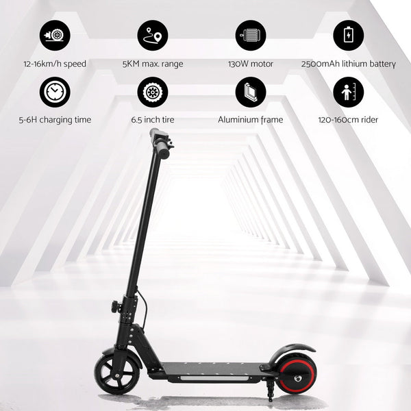 Electric Scooter 130W 16KM/H LED Light Folding Portable For Kids Teens Black Does not apply