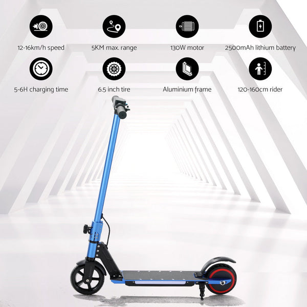 Electric Scooter 130W 16KM/H LED Light Folding Portable For Kids Teens Blue Does not apply