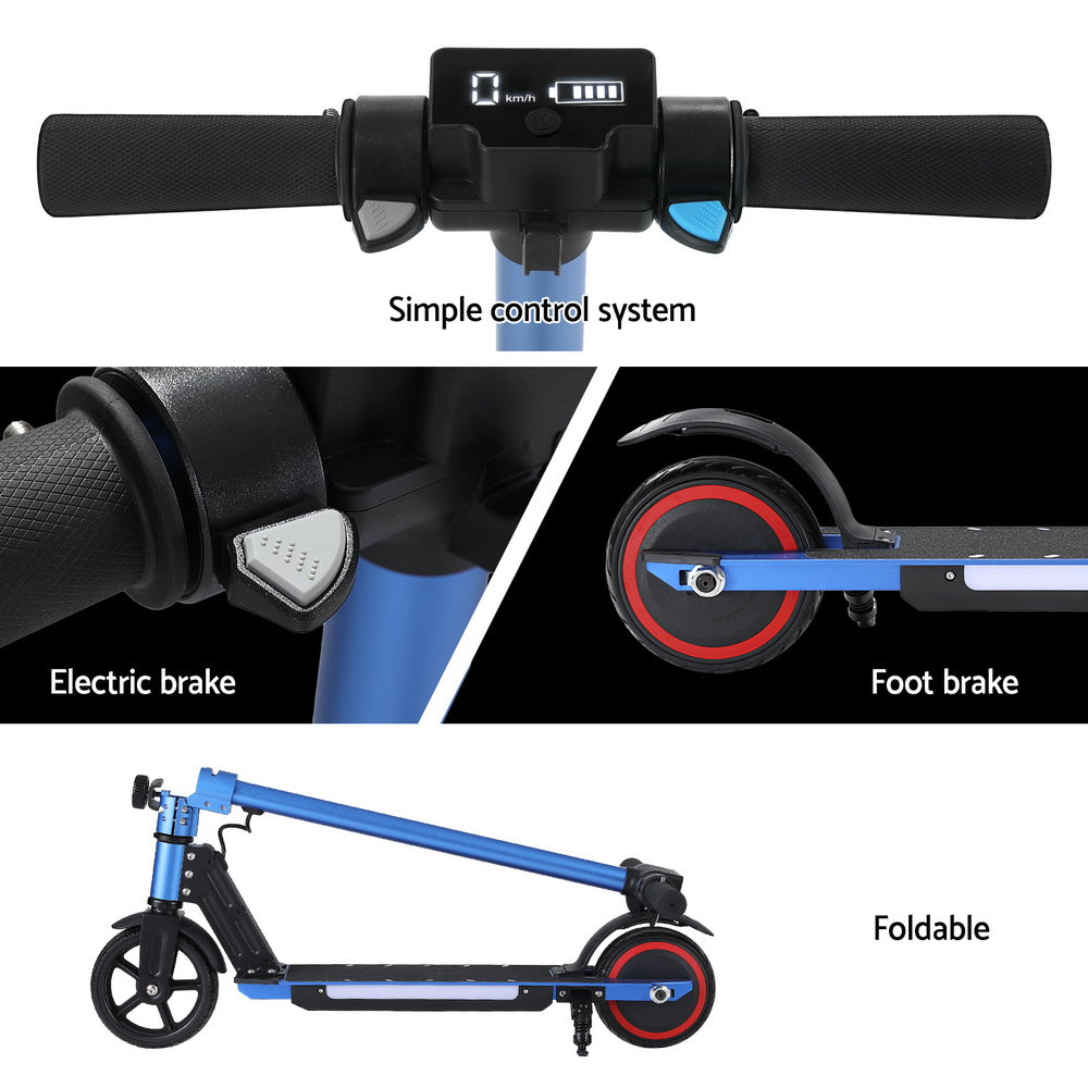 Electric Scooter 130W 16KM/H LED Light Folding Portable For Kids Teens Blue Does not apply