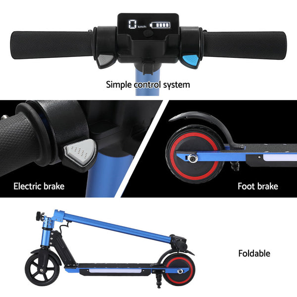 Electric Scooter 130W 16KM/H LED Light Folding Portable For Kids Teens Blue Does not apply