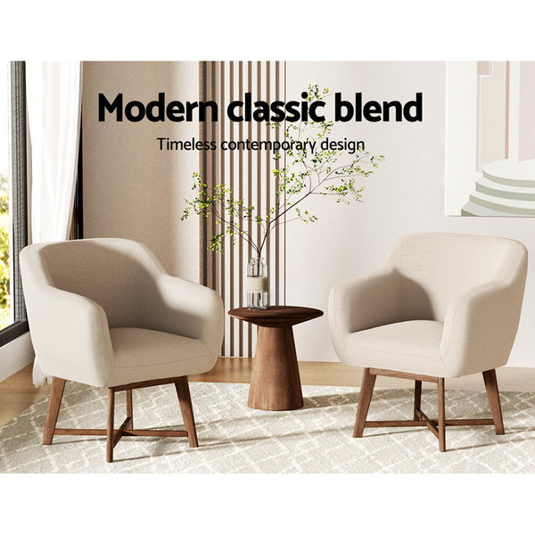 Artiss Fabric Tub Lounge Armchair - Beige Artiss