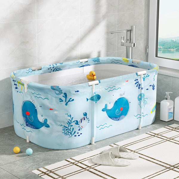 Weisshorn Foldable Bathtub PVC Spa Bucket Inflatable Cushion 114x62cm Blue Weisshorn