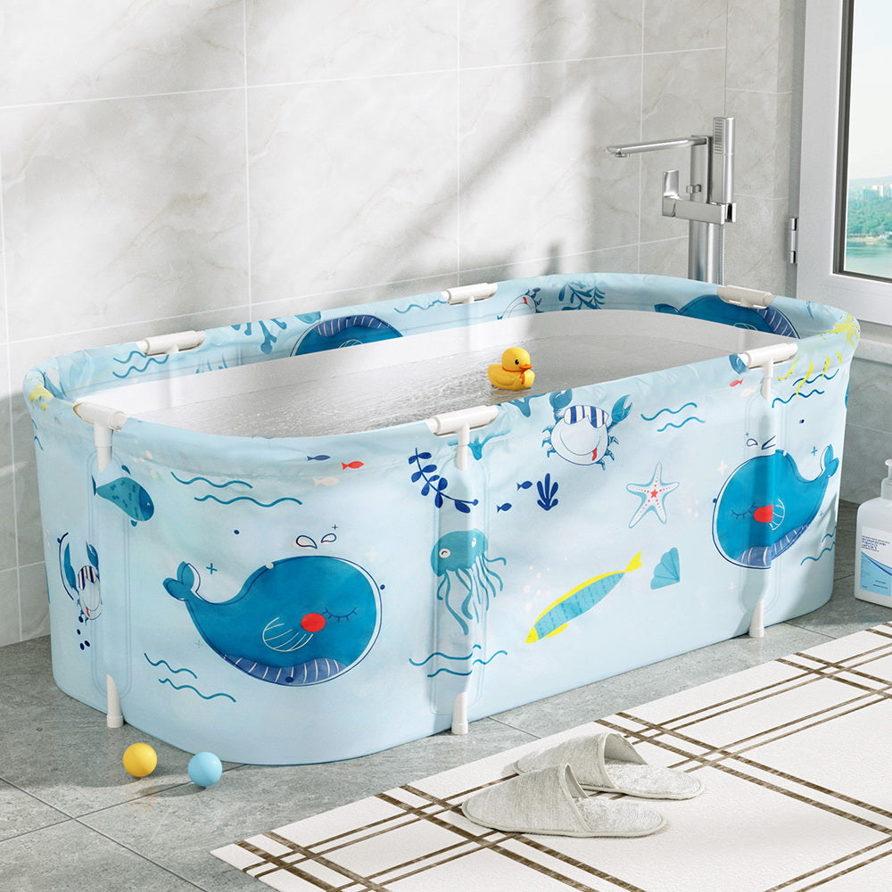 Weisshorn Foldable Bathtub PVC Spa Bucket Inflatable Cushion 134x65cm Blue Weisshorn