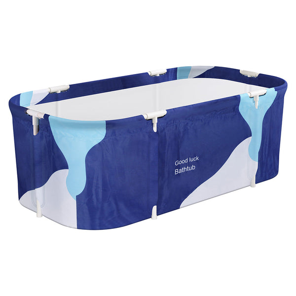 Weisshorn Foldable Bathtub PVC Spa Bucket Inflatable Cushion 134x65cm Navy Blue Weisshorn