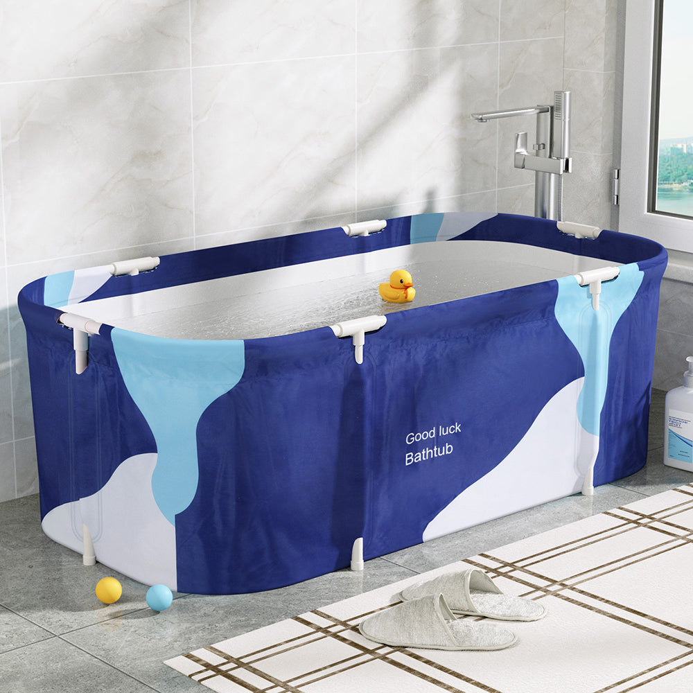 Weisshorn Foldable Bathtub PVC Spa Bucket Inflatable Cushion 134x65cm Navy Blue Weisshorn