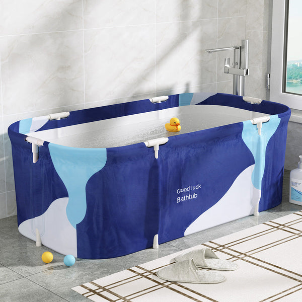 Weisshorn Foldable Bathtub PVC Spa Bucket Inflatable Cushion 134x65cm Navy Blue Weisshorn