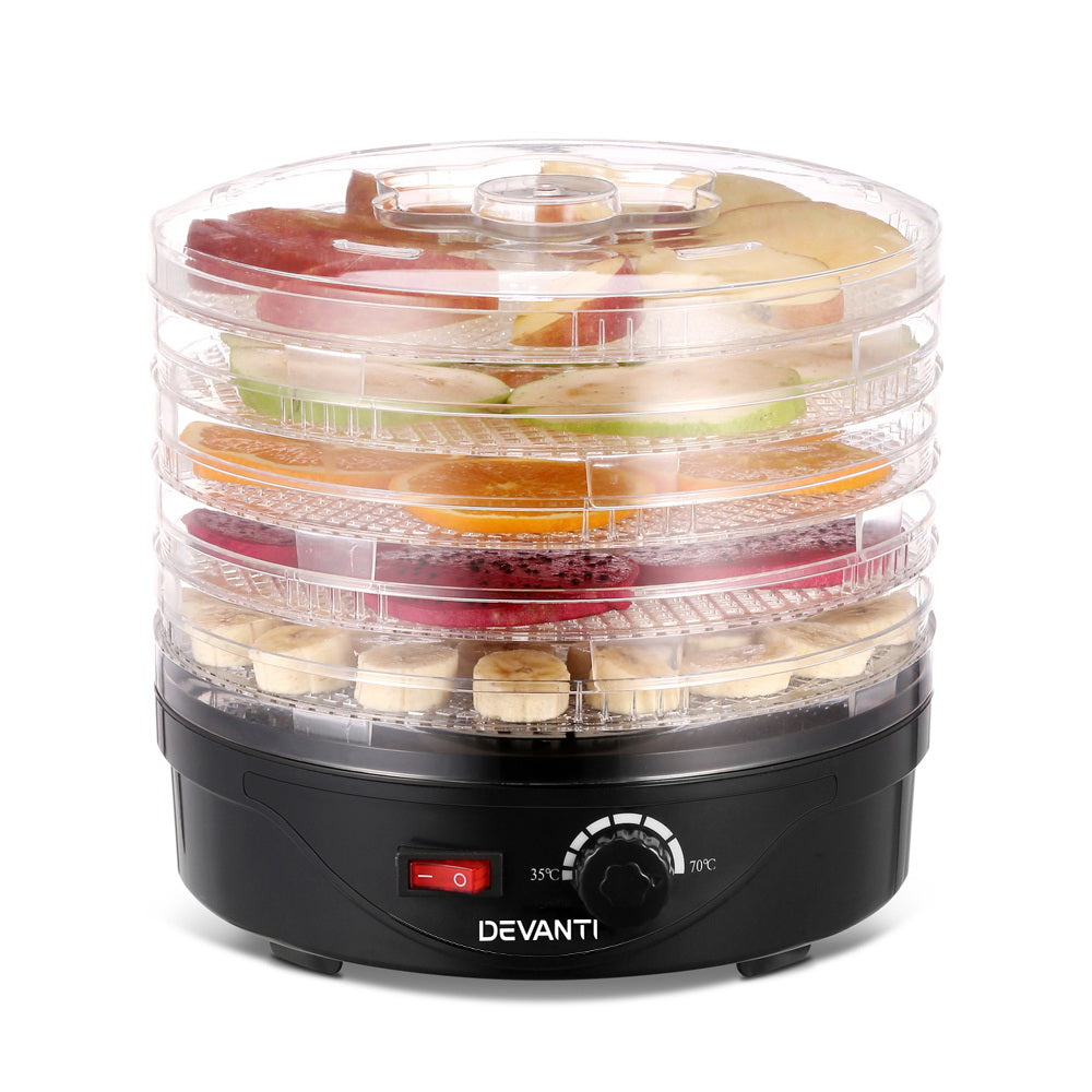 Devanti 5 Trays Food Dehydrator Fruit Dehydrators Pet Beef Jerky Dryer Black Devanti