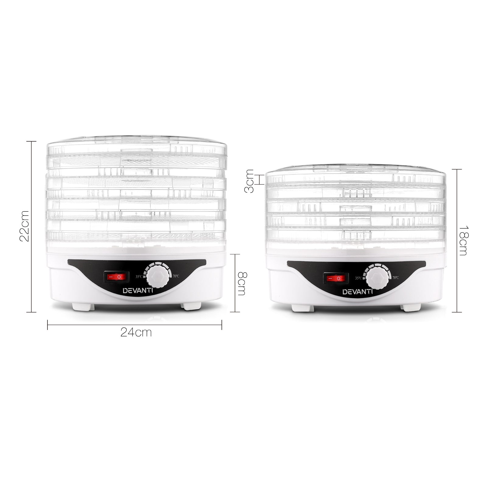 Devanti 5 Trays Food Dehydrator Fruit Dehydrators Pet Beef Jerky Dryer White Devanti