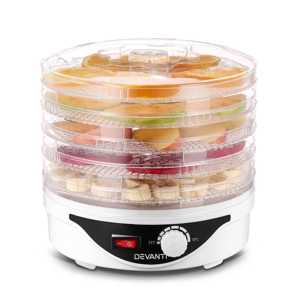 Devanti 5 Trays Food Dehydrator Fruit Dehydrators Pet Beef Jerky Dryer White Devanti