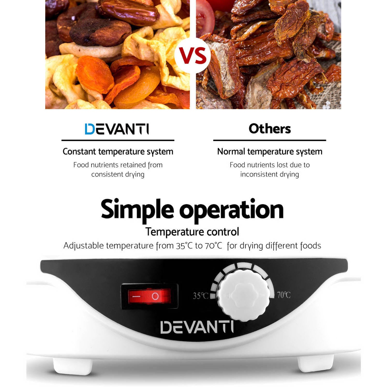 Devanti 5 Trays Food Dehydrator Fruit Dehydrators Pet Beef Jerky Dryer White Devanti