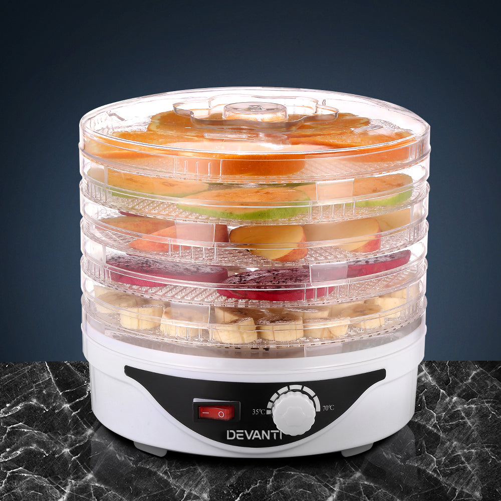 Devanti 5 Trays Food Dehydrator Fruit Dehydrators Pet Beef Jerky Dryer White Devanti