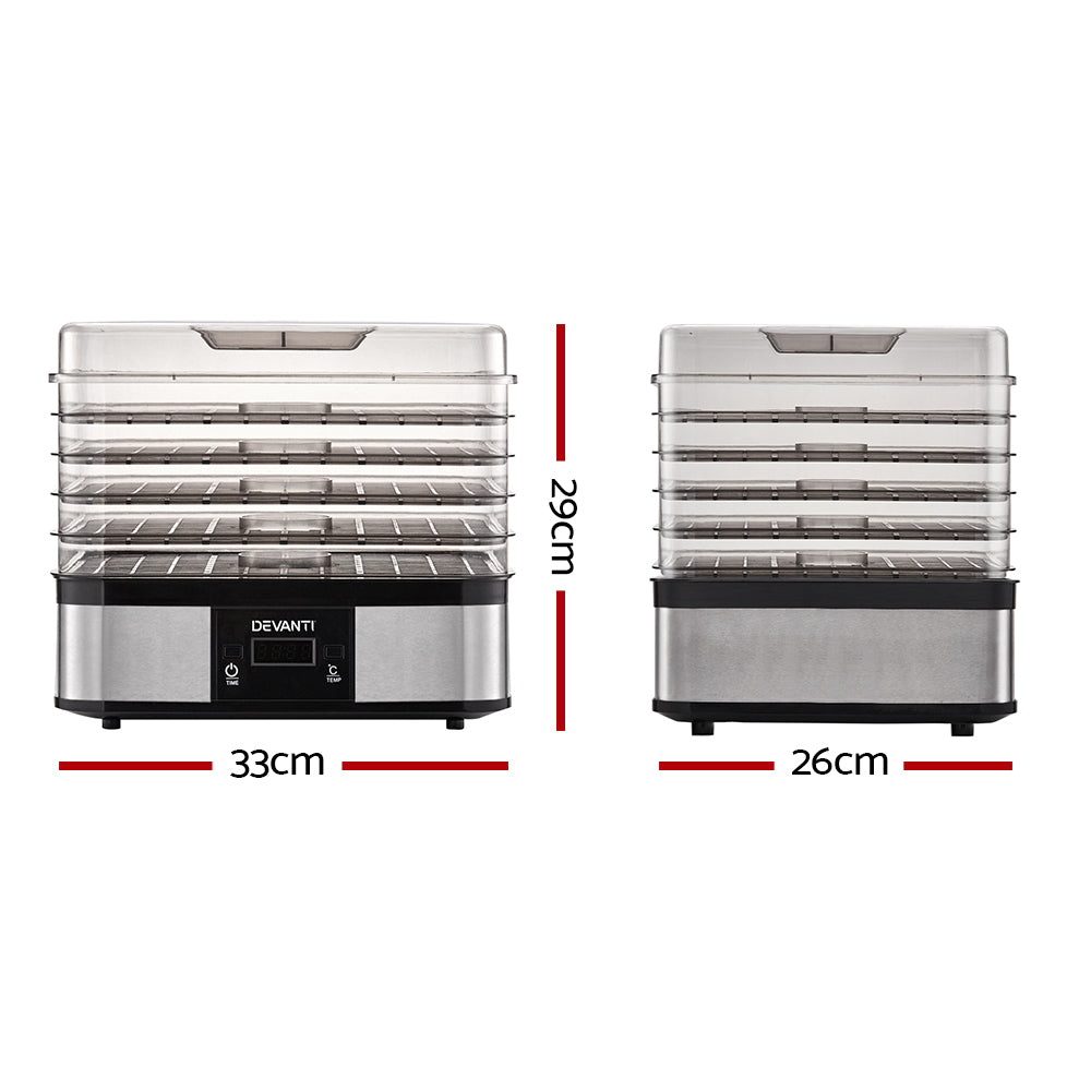 Devanti Food Dehydrator with 5 Trays - Silver freeshipping - Awezingly