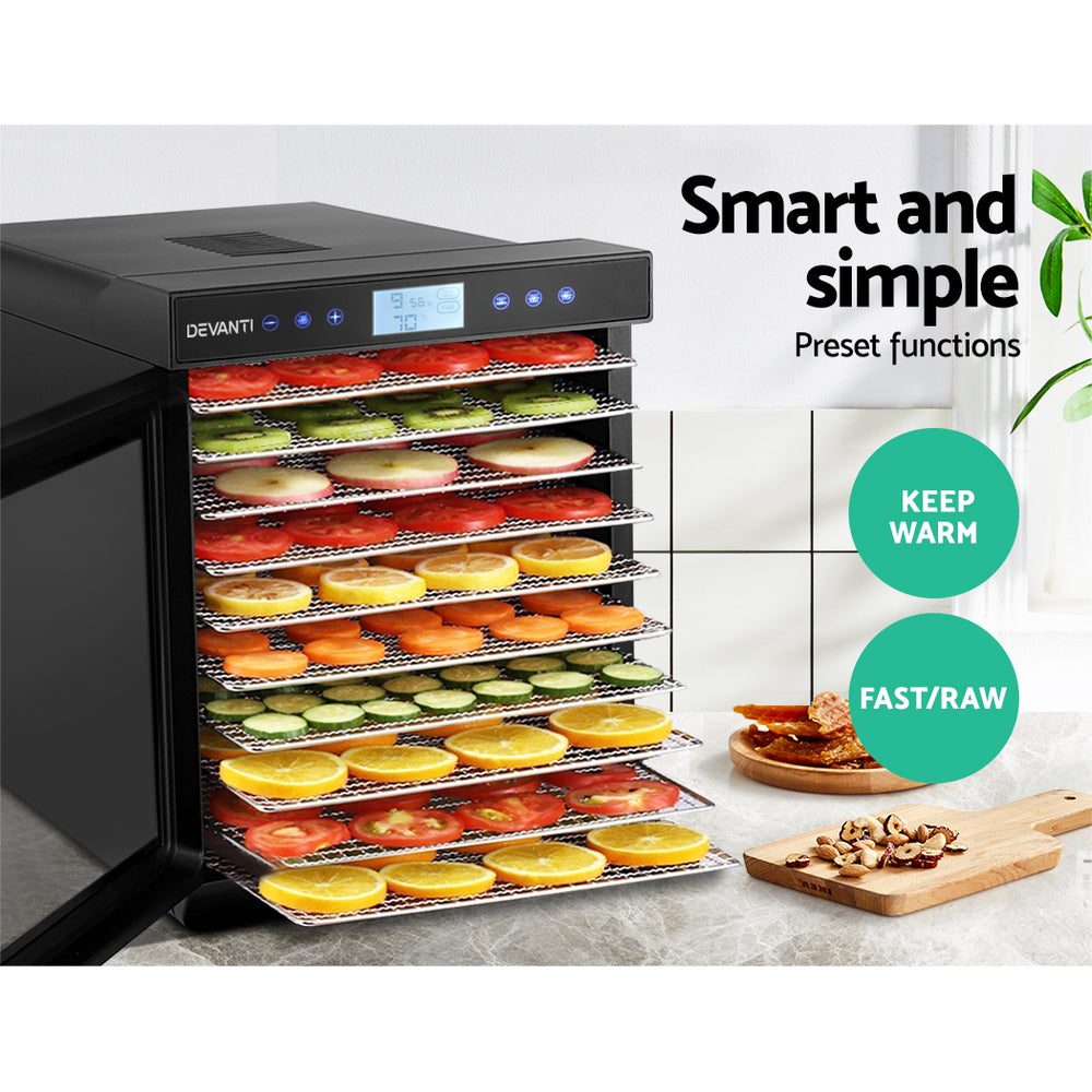 Devanti Food Dehydrators Stainless Steel Jerky Dehydrator Fruit Dryer 10 Trays freeshipping - Awezingly