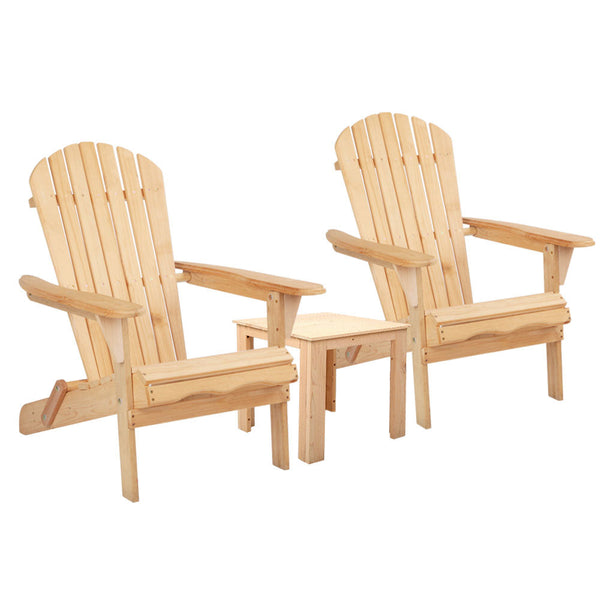 Gardeon 3 Piece Wooden Outdoor Beach Chair and Table Set Gardeon
