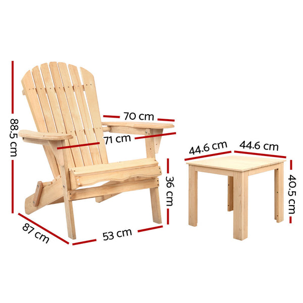 Gardeon 3 Piece Wooden Outdoor Beach Chair and Table Set Gardeon