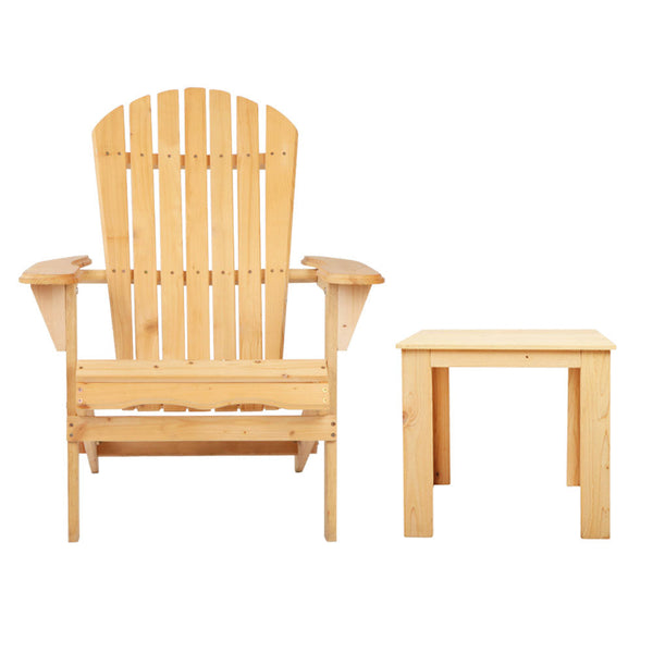 Gardeon 3 Piece Wooden Outdoor Beach Chair and Table Set Gardeon
