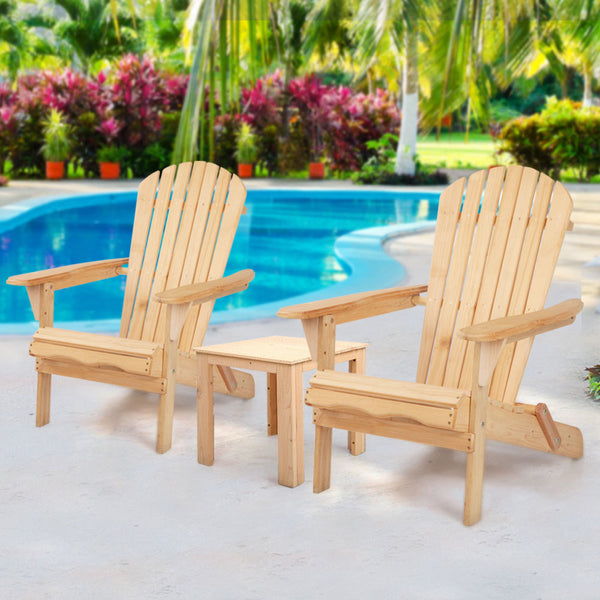 Gardeon 3 Piece Wooden Outdoor Beach Chair and Table Set Gardeon