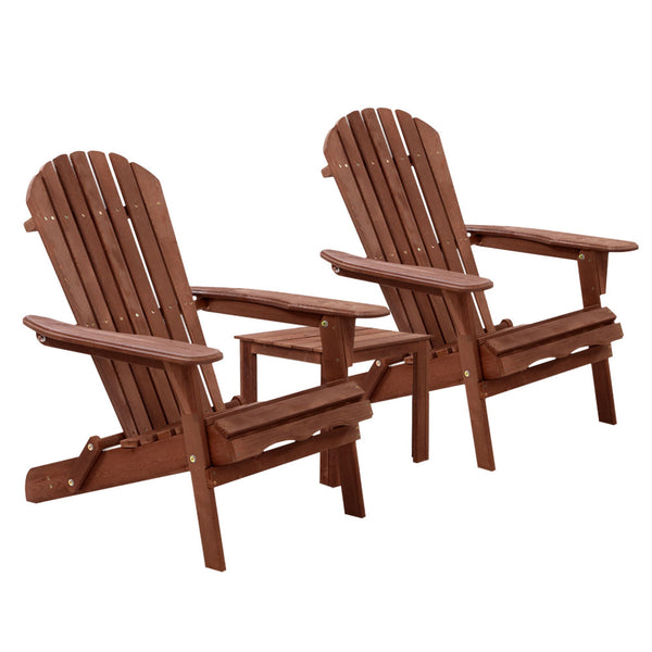 Gardeon 3PC Outdoor Setting Beach Chairs Table Wooden Adirondack Lounge Garden freeshipping - Awezingly