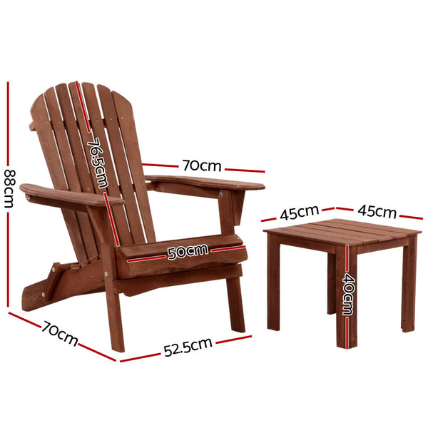 Gardeon 3PC Outdoor Setting Beach Chairs Table Wooden Adirondack Lounge Garden freeshipping - Awezingly