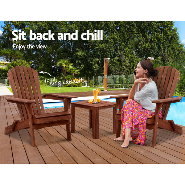 Gardeon 3PC Outdoor Setting Beach Chairs Table Wooden Adirondack Lounge Garden freeshipping - Awezingly