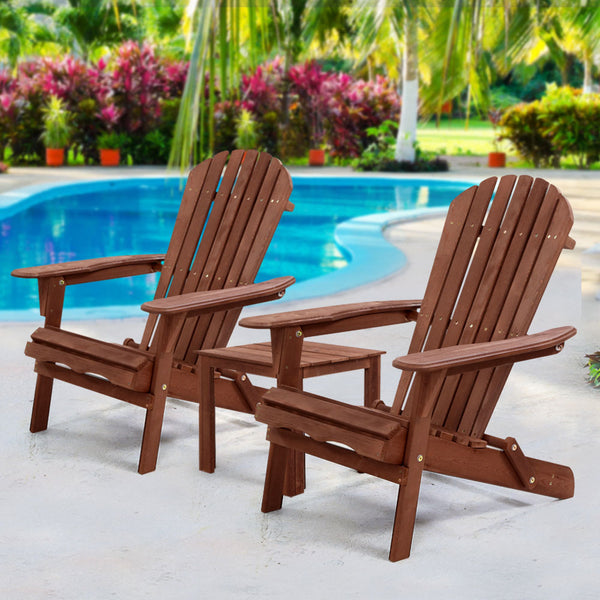 Gardeon 3PC Outdoor Setting Beach Chairs Table Wooden Adirondack Lounge Garden freeshipping - Awezingly