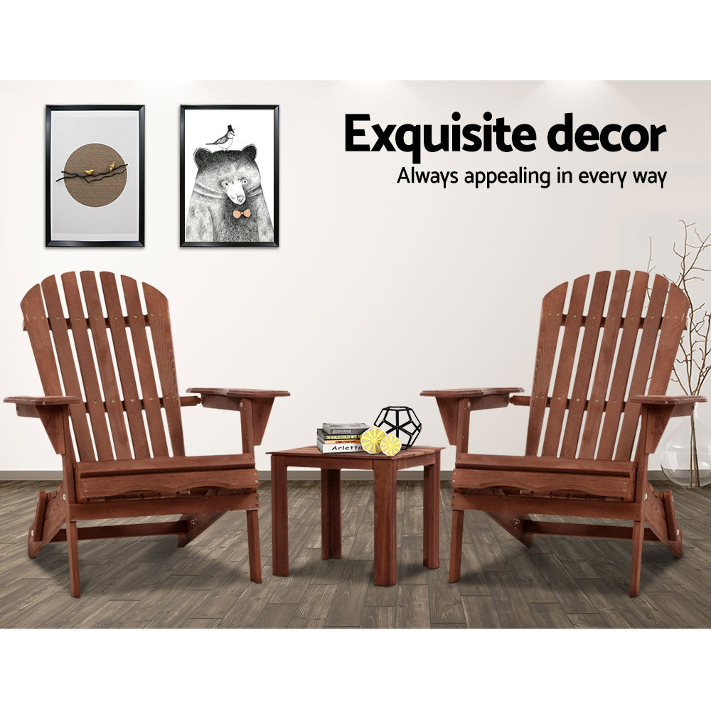 Gardeon 3PC Outdoor Setting Beach Chairs Table Wooden Adirondack Lounge Garden freeshipping - Awezingly