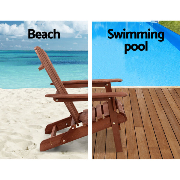 Gardeon 3PC Outdoor Setting Beach Chairs Table Wooden Adirondack Lounge Garden freeshipping - Awezingly