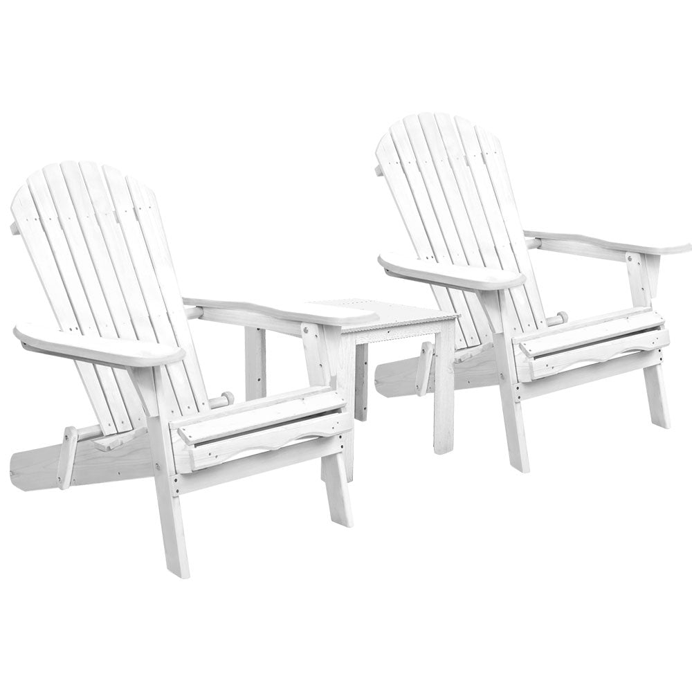 Gardeon 3 Piece Outdoor Adirondack Beach Chair and Table Set - White freeshipping - Awezingly