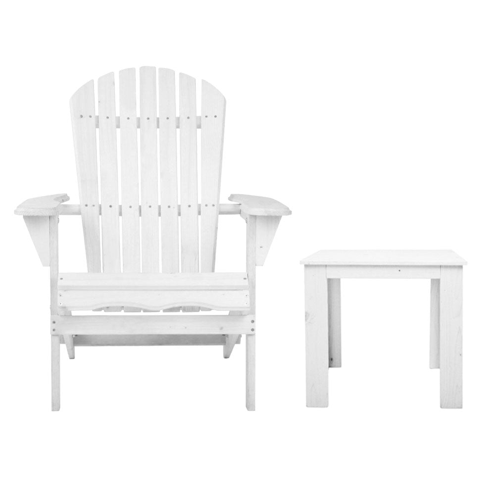 Gardeon 3 Piece Outdoor Adirondack Beach Chair and Table Set - White freeshipping - Awezingly