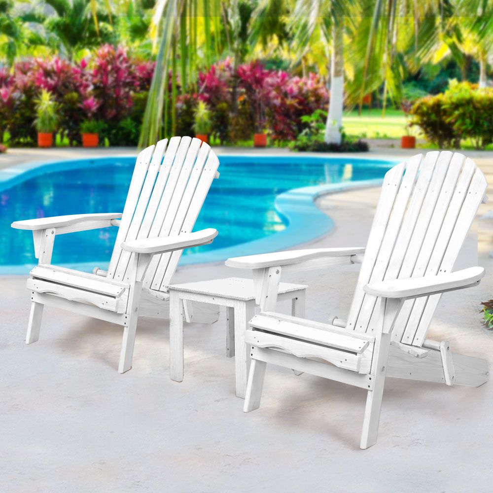 Gardeon 3 Piece Outdoor Adirondack Beach Chair and Table Set - White freeshipping - Awezingly