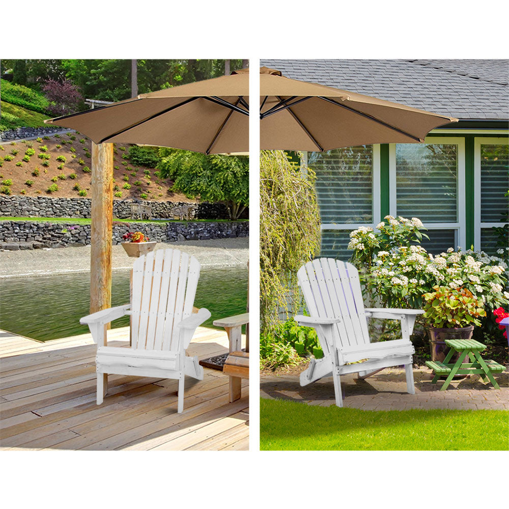 Gardeon 3 Piece Outdoor Adirondack Beach Chair and Table Set - White freeshipping - Awezingly