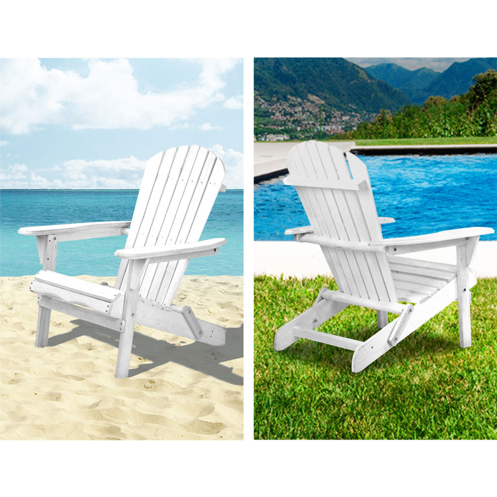 Gardeon 3 Piece Outdoor Adirondack Beach Chair and Table Set - White freeshipping - Awezingly