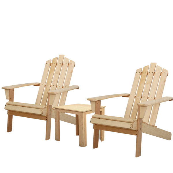 Gardeon Outdoor Sun Lounge Beach Chairs Table Setting Wooden Adirondack Patio Natural Wood Chair freeshipping - Awezingly