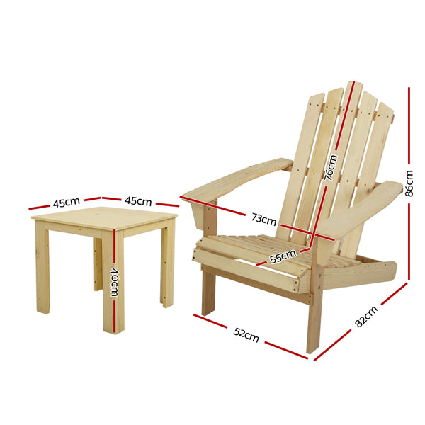 Gardeon Outdoor Sun Lounge Beach Chairs Table Setting Wooden Adirondack Patio Natural Wood Chair freeshipping - Awezingly