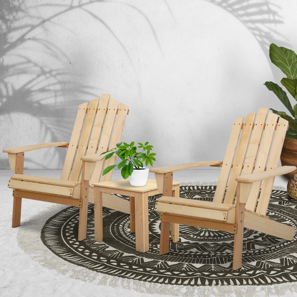 Gardeon Outdoor Sun Lounge Beach Chairs Table Setting Wooden Adirondack Patio Natural Wood Chair freeshipping - Awezingly