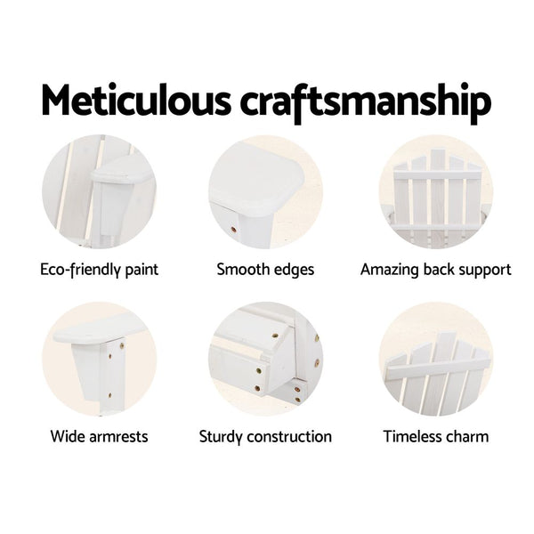 Gardeon Outdoor Sun Lounge Beach Chairs Table Setting Wooden Adirondack Patio - White freeshipping - Awezingly