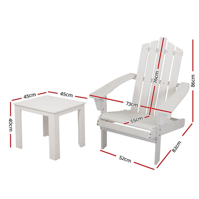 Gardeon Outdoor Sun Lounge Beach Chairs Table Setting Wooden Adirondack Patio Chair White