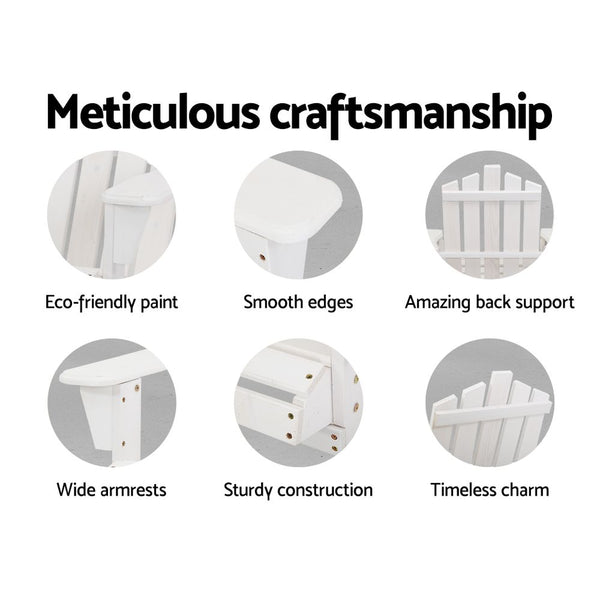 Gardeon Outdoor Sun Lounge Beach Chairs Table Setting Wooden Adirondack Patio Chair White freeshipping - Awezingly