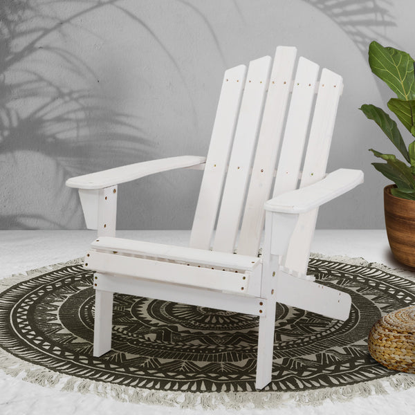 Gardeon Outdoor Sun Lounge Beach Chairs Table Setting Wooden Adirondack Patio - White freeshipping - Awezingly
