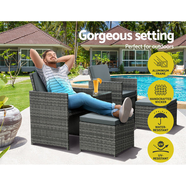 Gardeon Recliner Chairs Sun Lounge Wicker Lounger Outdoor Furniture Patio Sofa Gardeon